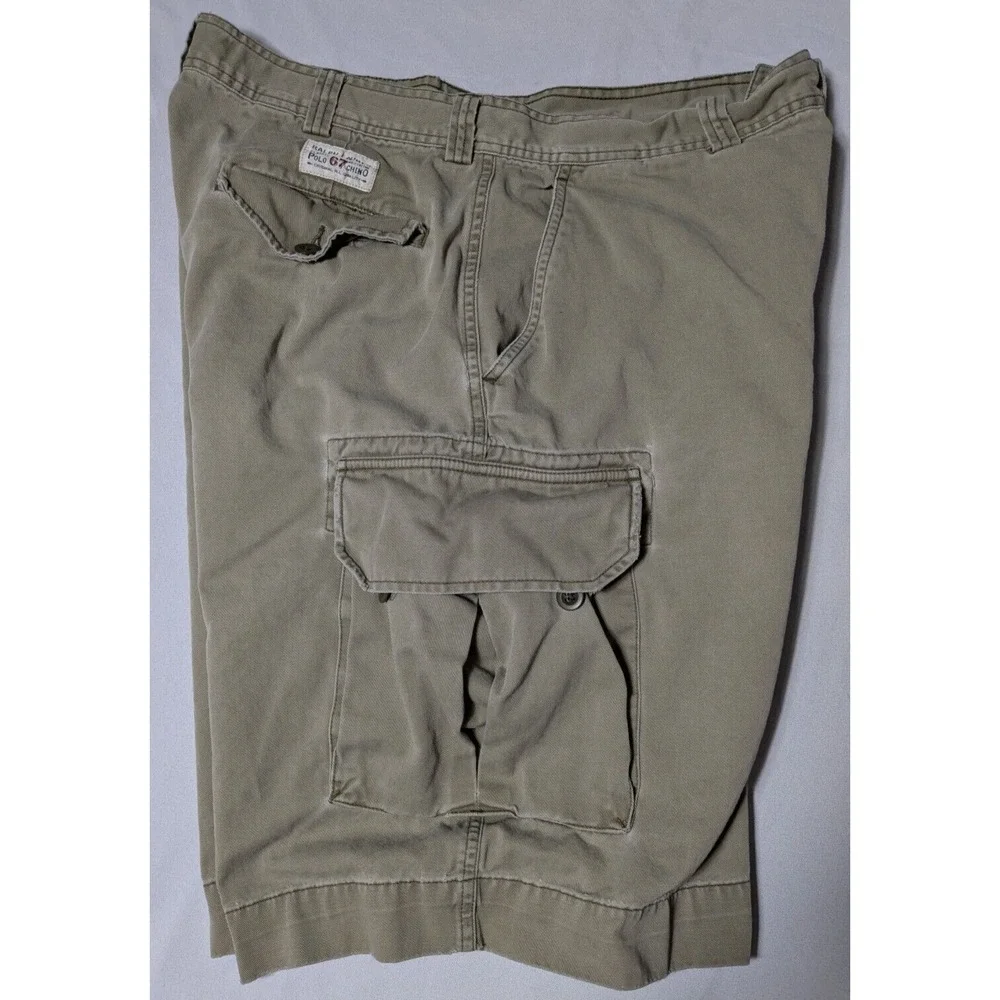 VTG POLO RALPH LAUREN Men 36 Khaki Cotton Wellworn‎ Cargo Shorts